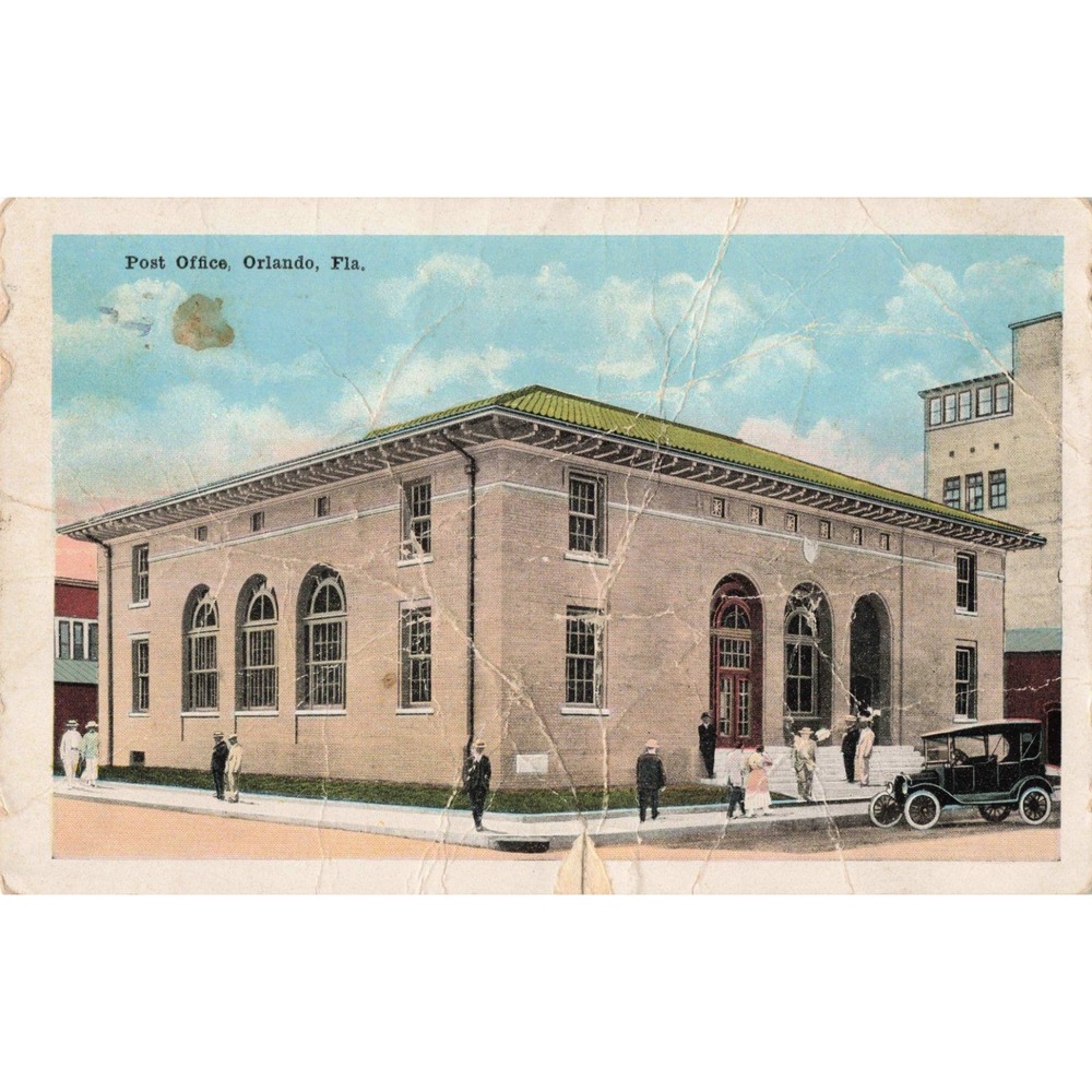 Vintage 1921 Postcard Orlando Florida Post Office White Border E.C. Kropp Co.